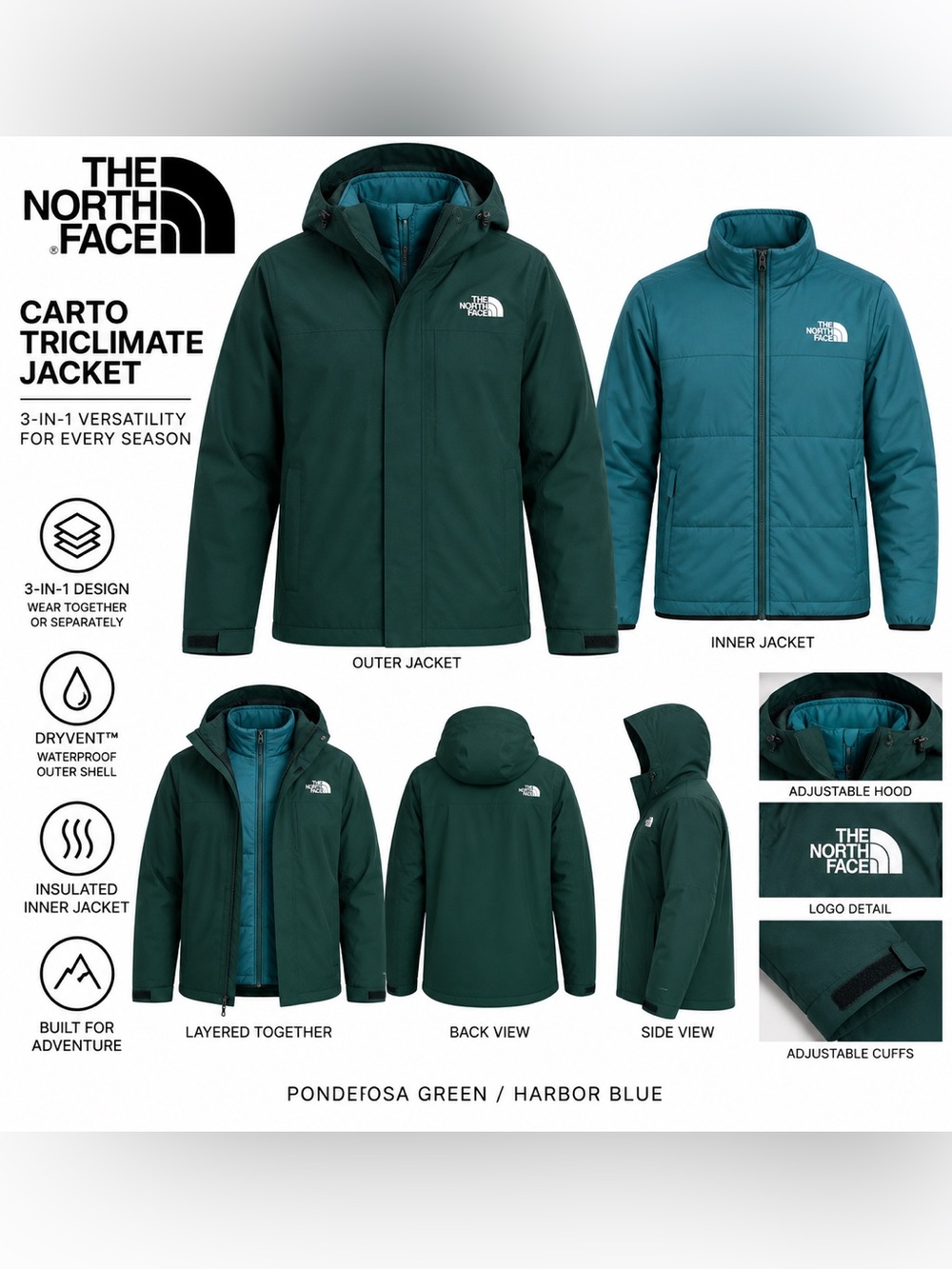 The North Face Carto Triclimate Jacket – Men’s Size Large